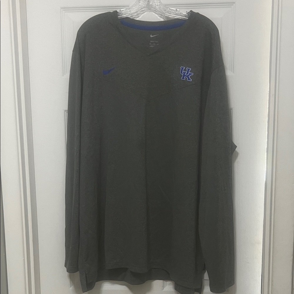 Nike Men's Dark Gray Long Sleeve Tee with Blue Accents
